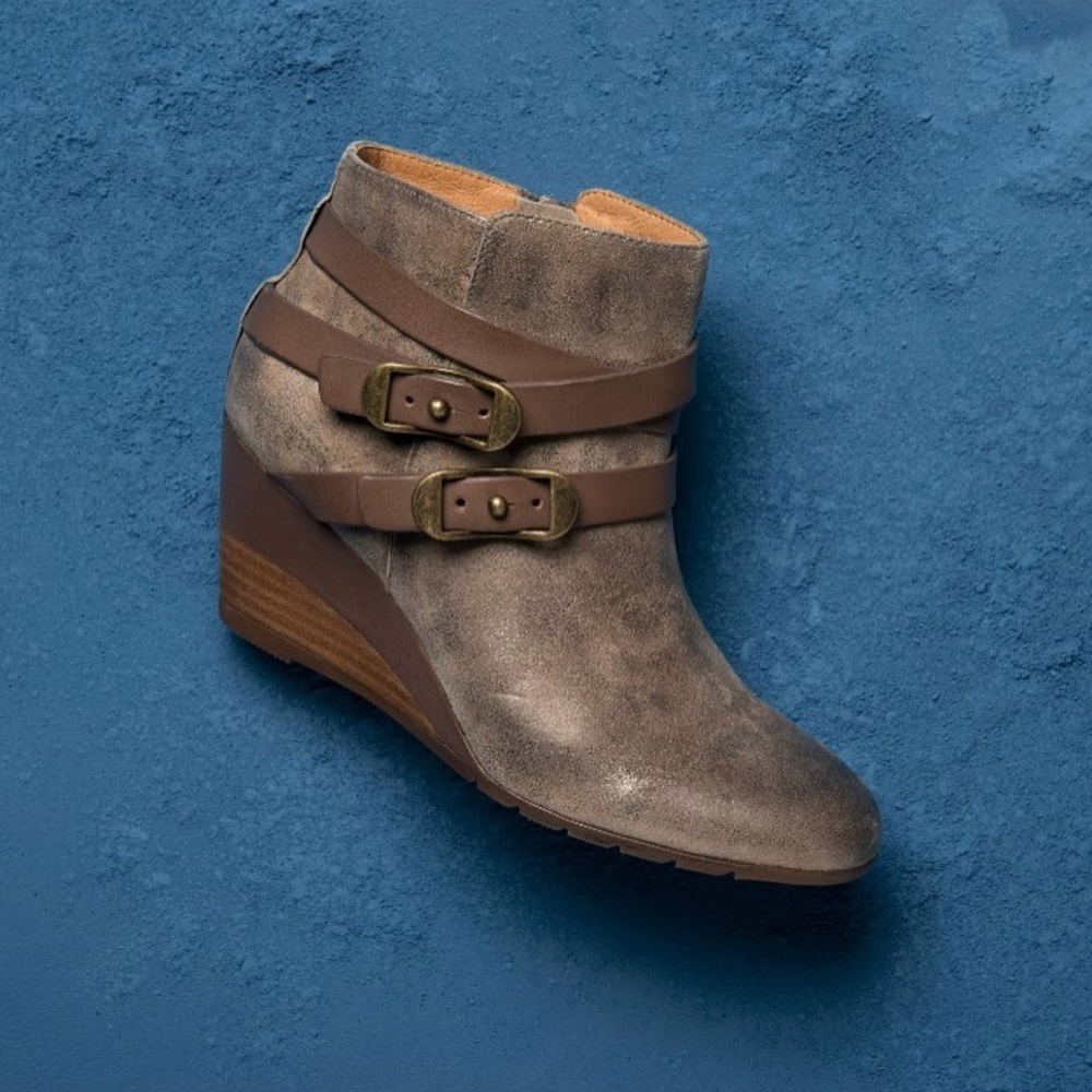 Cooper Leather Buckle Wrap Wedge Ankle Booties - Picture 3 of 8